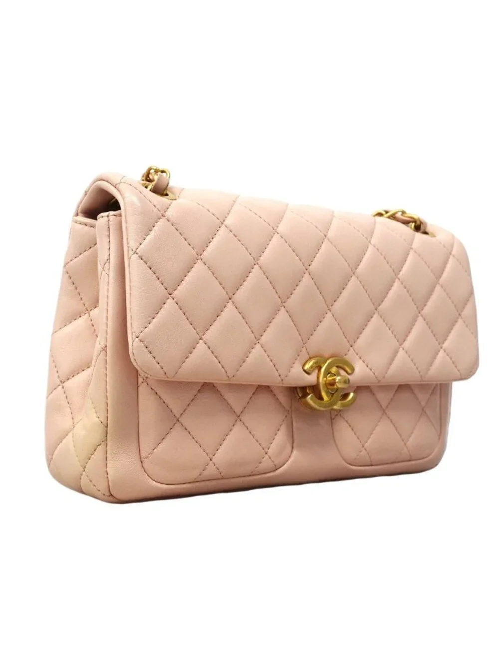 Chanel Shoulder Bag Quilted Lambskin Pink Gold